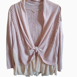 Anthropologie Pale Pink Knit Tie-Front Cardigan